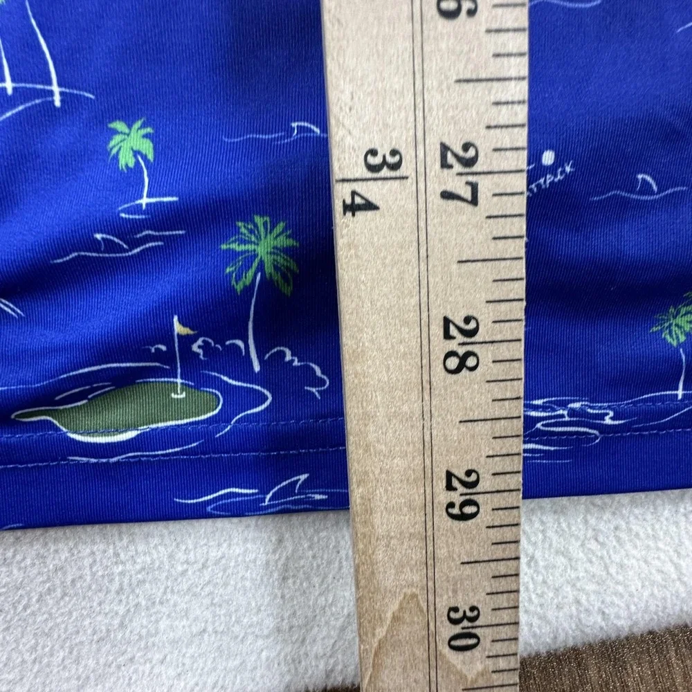 RLX Polo Shirt Mens Medium Blue Golf Course Print Stretch Wicking Ralph Lauren